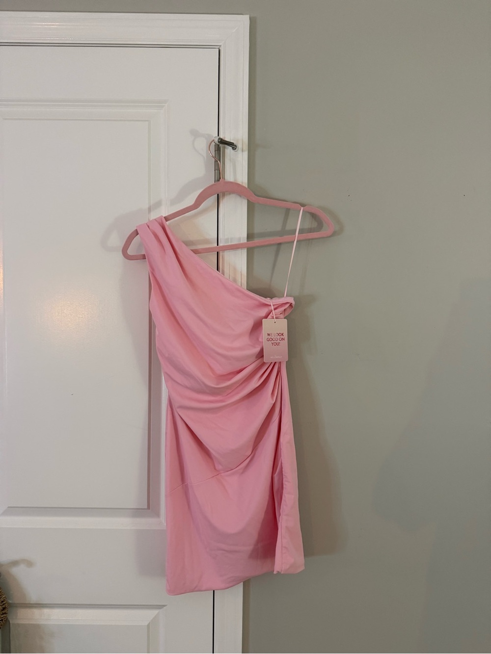 Hello Molly Pink Draped One-Shoulder Dress